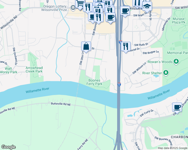 map of restaurants, bars, coffee shops, grocery stores, and more near 31045 Southwest Magnolia Avenue in Wilsonville