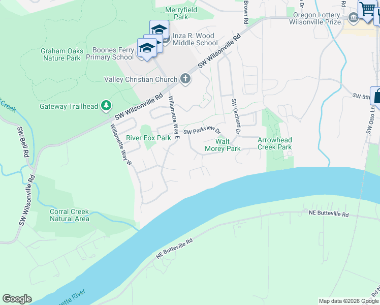 map of restaurants, bars, coffee shops, grocery stores, and more near 31526 Southwest Orchard Drive in Wilsonville