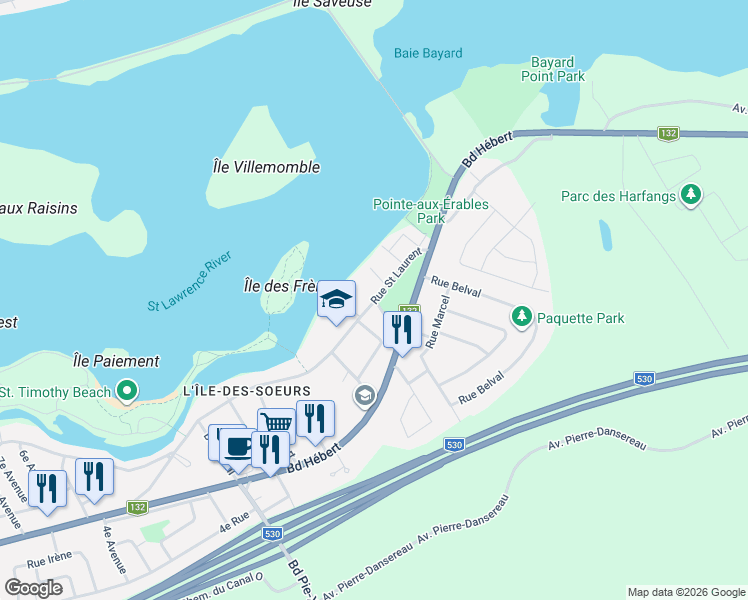 map of restaurants, bars, coffee shops, grocery stores, and more near 689 Boulevard Saint-Jean-Baptiste in Mercier