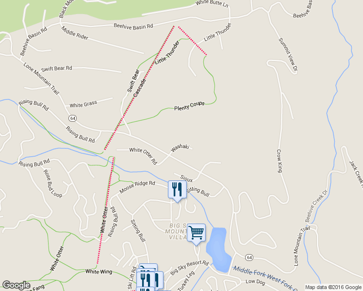 map of restaurants, bars, coffee shops, grocery stores, and more near Washaki in Big Sky