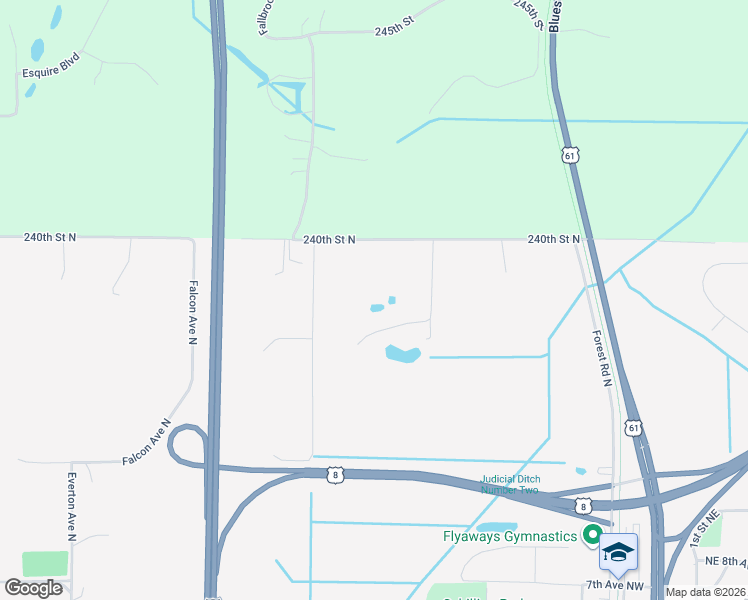 map of restaurants, bars, coffee shops, grocery stores, and more near 23810 Flay Avenue North in Forest Lake