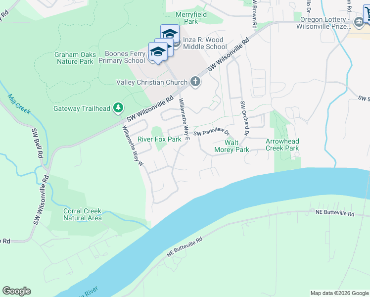 map of restaurants, bars, coffee shops, grocery stores, and more near 31070 Willamette Way East in Wilsonville