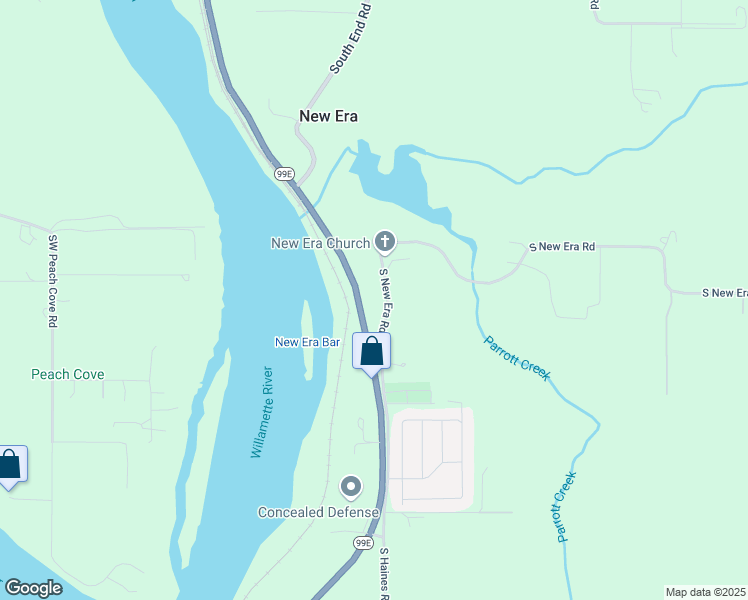 map of restaurants, bars, coffee shops, grocery stores, and more near 10205 South New Era Road in Canby