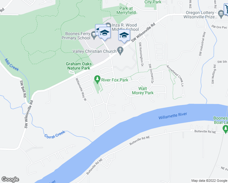 map of restaurants, bars, coffee shops, grocery stores, and more near 31070 Willamette Way East in Wilsonville
