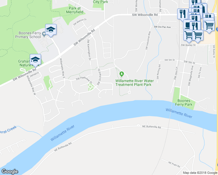 map of restaurants, bars, coffee shops, grocery stores, and more near 10615 SW Edgewood Ct in Wilsonville