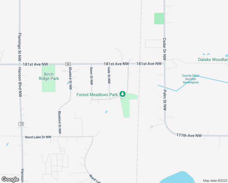 map of restaurants, bars, coffee shops, grocery stores, and more near 17920 Tamarack Street Northwest in Andover