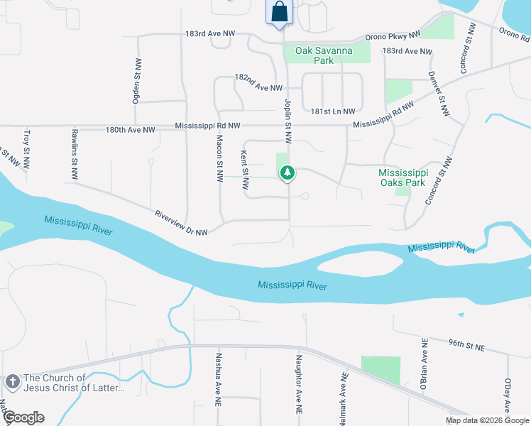 map of restaurants, bars, coffee shops, grocery stores, and more near 13443 Riverview Drive Northwest in Elk River