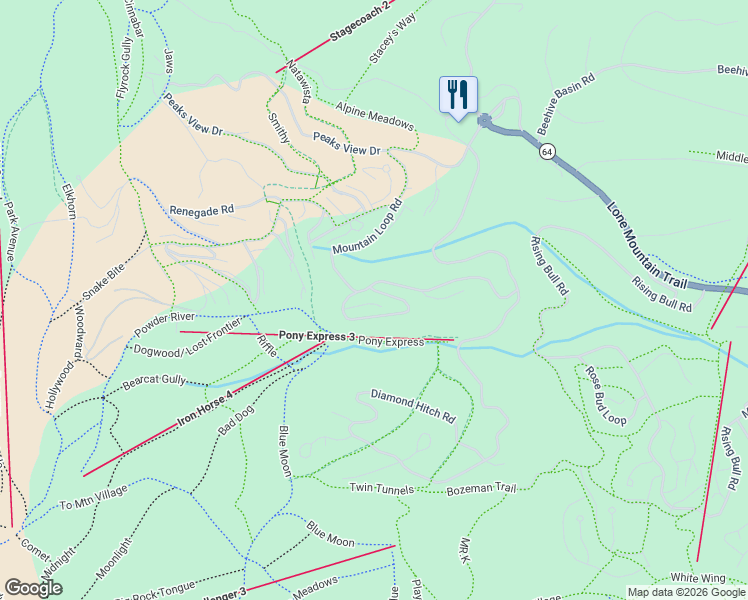 map of restaurants, bars, coffee shops, grocery stores, and more near 19 Saddle Ridge Road in Big Sky