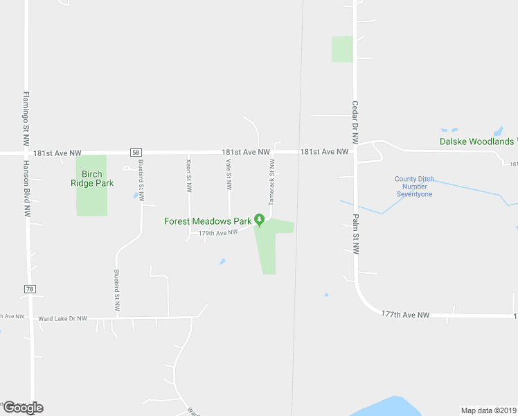 map of restaurants, bars, coffee shops, grocery stores, and more near 17920 Tamarack Street Northwest in Andover