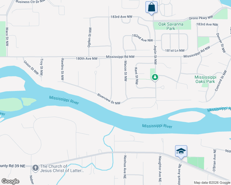 map of restaurants, bars, coffee shops, grocery stores, and more near 17907 Naples Street Northwest in Elk River