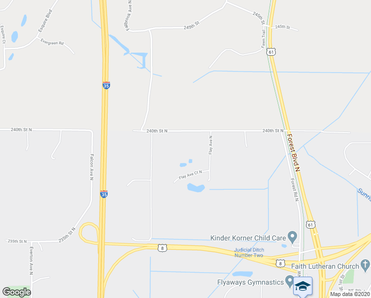 map of restaurants, bars, coffee shops, grocery stores, and more near 23810 Flay Avenue North in Forest Lake