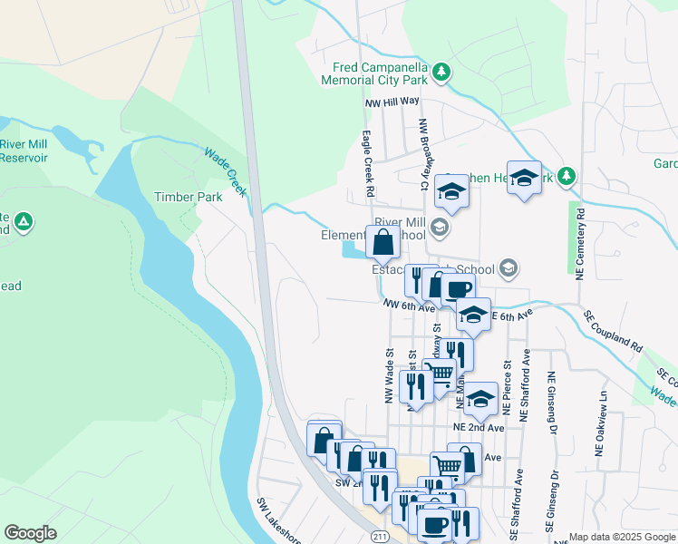 map of restaurants, bars, coffee shops, grocery stores, and more near 525 Northwest 6th Avenue in Estacada