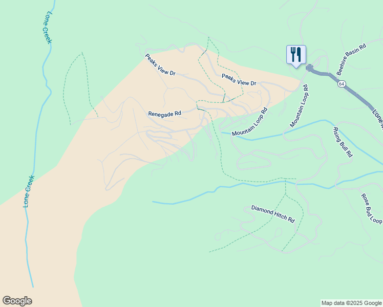 map of restaurants, bars, coffee shops, grocery stores, and more near Rustic Ridge Drive in Big Sky