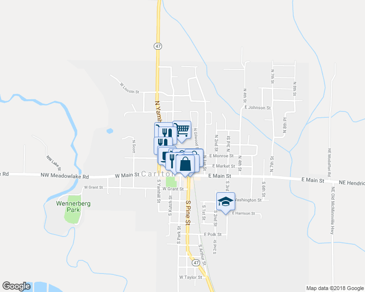 map of restaurants, bars, coffee shops, grocery stores, and more near 101 West Monroe Street in Carlton