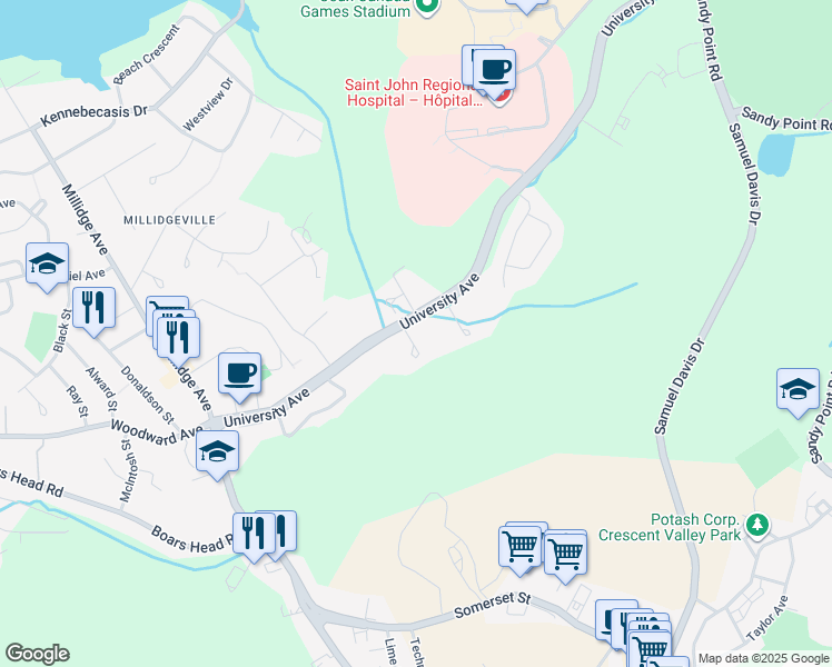 map of restaurants, bars, coffee shops, grocery stores, and more near 22 Alpha Place in Saint John