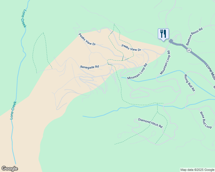 map of restaurants, bars, coffee shops, grocery stores, and more near Rustic Ridge Drive in Big Sky