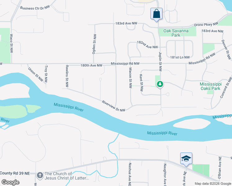 map of restaurants, bars, coffee shops, grocery stores, and more near 17907 Naples Street Northwest in Elk River