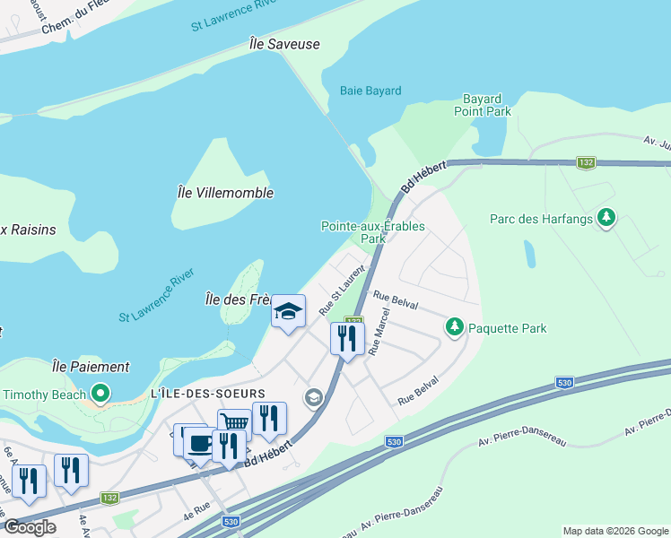 map of restaurants, bars, coffee shops, grocery stores, and more near 509 Rue Jacques-Cartier in Salaberry-de-Valleyfield