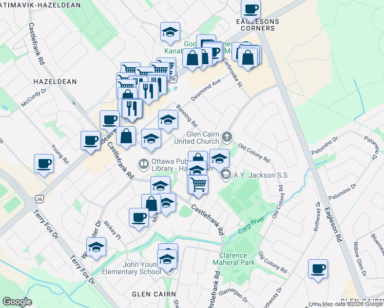 map of restaurants, bars, coffee shops, grocery stores, and more near in Ottawa