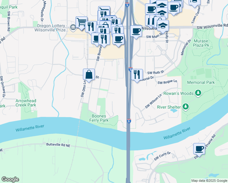 map of restaurants, bars, coffee shops, grocery stores, and more near 30820 Southwest Fir Avenue in Wilsonville