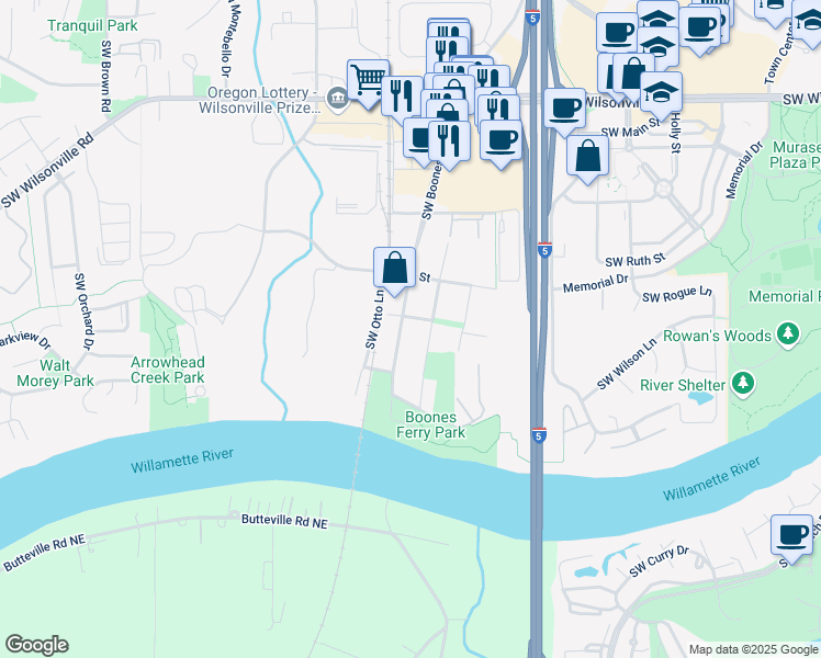map of restaurants, bars, coffee shops, grocery stores, and more near 30825 Southwest Boones Ferry Road in Wilsonville