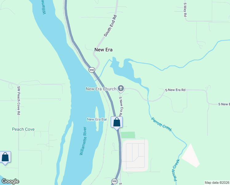 map of restaurants, bars, coffee shops, grocery stores, and more near 10200 South New Era Road in Canby