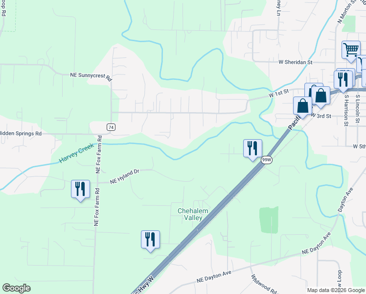 map of restaurants, bars, coffee shops, grocery stores, and more near 11220 Northeast Otter Drive in Newberg