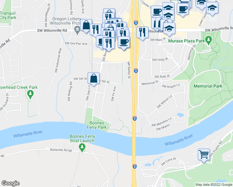 map of restaurants, bars, coffee shops, grocery stores, and more near 30820 Southwest Fir Avenue in Wilsonville
