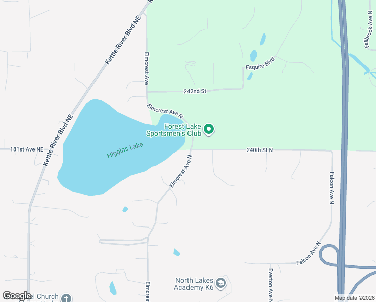 map of restaurants, bars, coffee shops, grocery stores, and more near 23998 Elmcrest Avenue North in Forest Lake