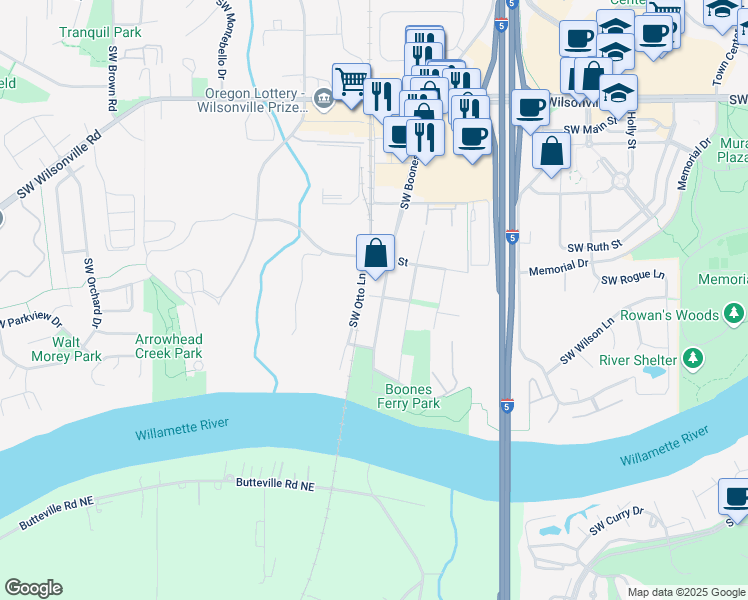 map of restaurants, bars, coffee shops, grocery stores, and more near 30825 Southwest Boones Ferry Road in Wilsonville