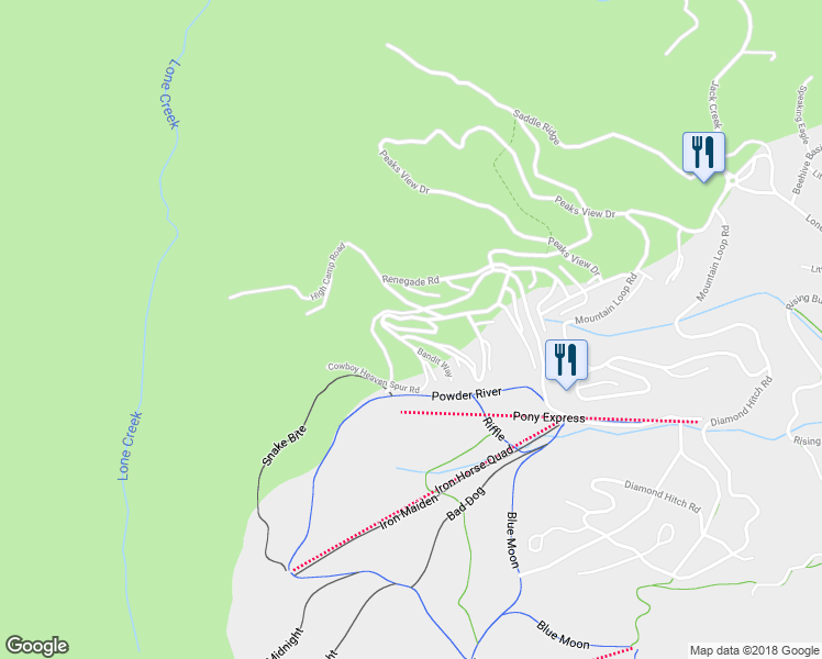 map of restaurants, bars, coffee shops, grocery stores, and more near Gambler Road in Big Sky