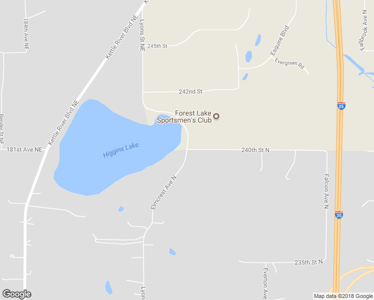 map of restaurants, bars, coffee shops, grocery stores, and more near 23998 Elmcrest Avenue North in Forest Lake