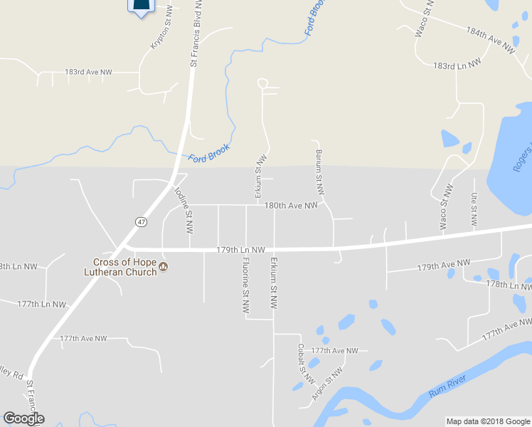 map of restaurants, bars, coffee shops, grocery stores, and more near 17958 Erkium Street Northwest in Ramsey