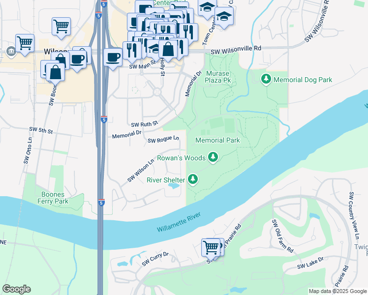 map of restaurants, bars, coffee shops, grocery stores, and more near 30888 Southwest Salmon Lane in Wilsonville