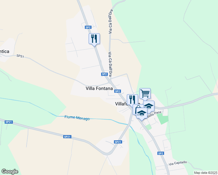 map of restaurants, bars, coffee shops, grocery stores, and more near 5 Via Don Carlo Forante in Villa Fontana