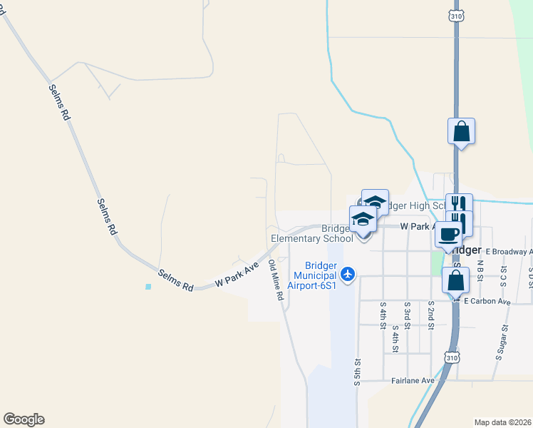 map of restaurants, bars, coffee shops, grocery stores, and more near 103 Rimrock Drive in Bridger