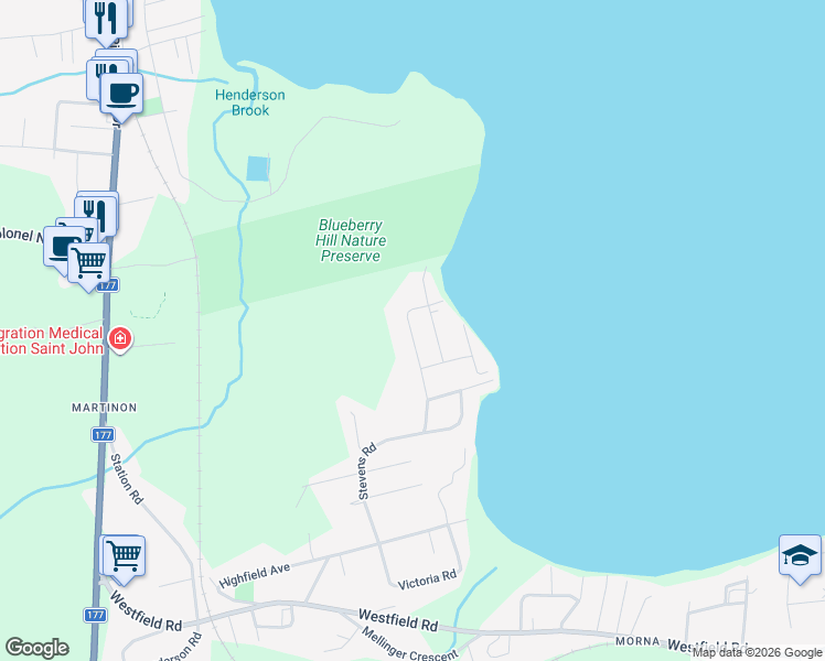 map of restaurants, bars, coffee shops, grocery stores, and more near in Saint John