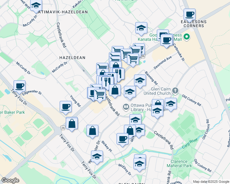 map of restaurants, bars, coffee shops, grocery stores, and more near in Ottawa