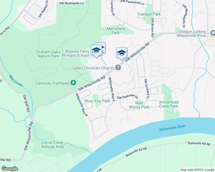 map of restaurants, bars, coffee shops, grocery stores, and more near 11362 Southwest Chantilly in Wilsonville