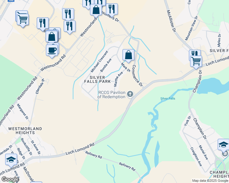 map of restaurants, bars, coffee shops, grocery stores, and more near 546 Martha Ave in St John