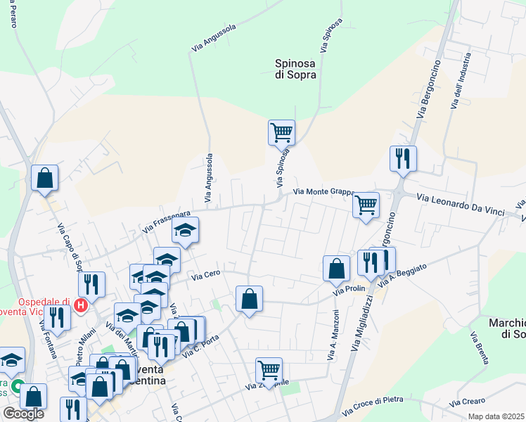 map of restaurants, bars, coffee shops, grocery stores, and more near 3 Via Giambattista Tiepolo in Noventa Vicentina