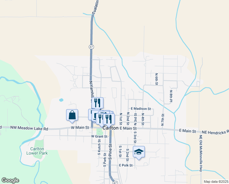 map of restaurants, bars, coffee shops, grocery stores, and more near 155 East Garfield Street in Carlton
