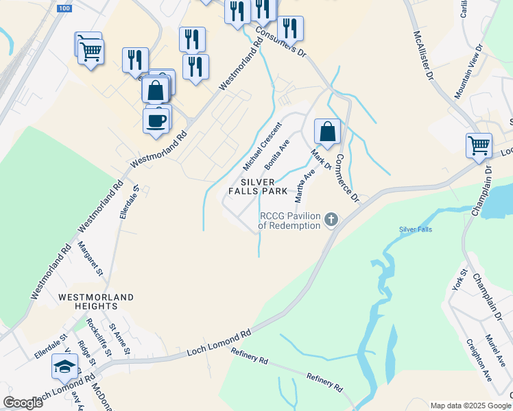map of restaurants, bars, coffee shops, grocery stores, and more near 534 Bonita Avenue in Saint John