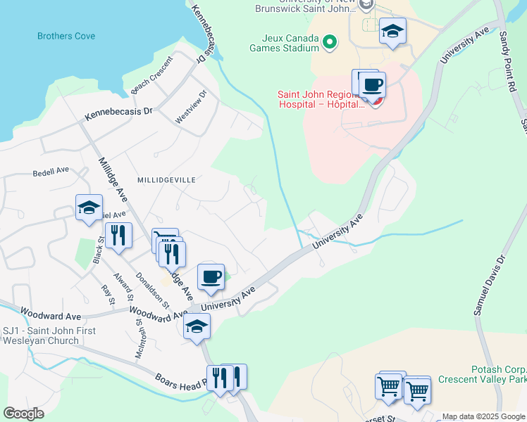 map of restaurants, bars, coffee shops, grocery stores, and more near 50 Noel Avenue in Saint John