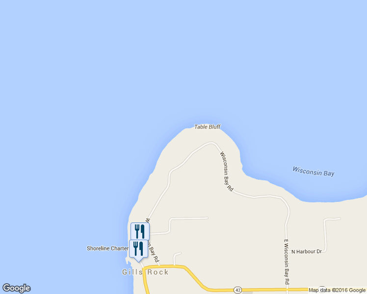 map of restaurants, bars, coffee shops, grocery stores, and more near 880 Wisconsin Bay Road in Ellison Bay