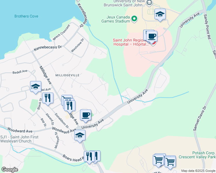 map of restaurants, bars, coffee shops, grocery stores, and more near 50 Noel Avenue in Saint John
