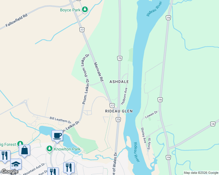 map of restaurants, bars, coffee shops, grocery stores, and more near in Ottawa