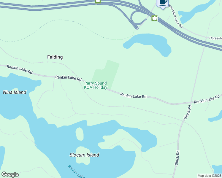 map of restaurants, bars, coffee shops, grocery stores, and more near 276 Rankin Lake Road in Parry Sound