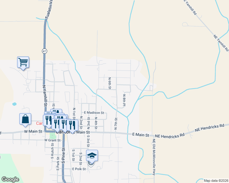 map of restaurants, bars, coffee shops, grocery stores, and more near 624 East Johnson Street in Carlton