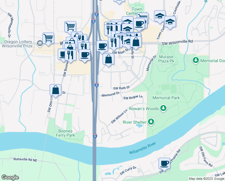 map of restaurants, bars, coffee shops, grocery stores, and more near 30700 Southwest Parkway Avenue in Wilsonville